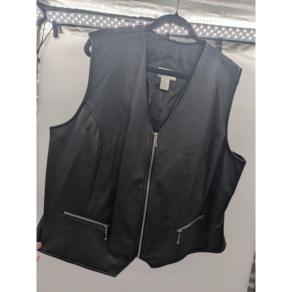 The Avenue Faux Leather Vest Womens Plus Size 22 Black Zip Up Moto Biker PVC
